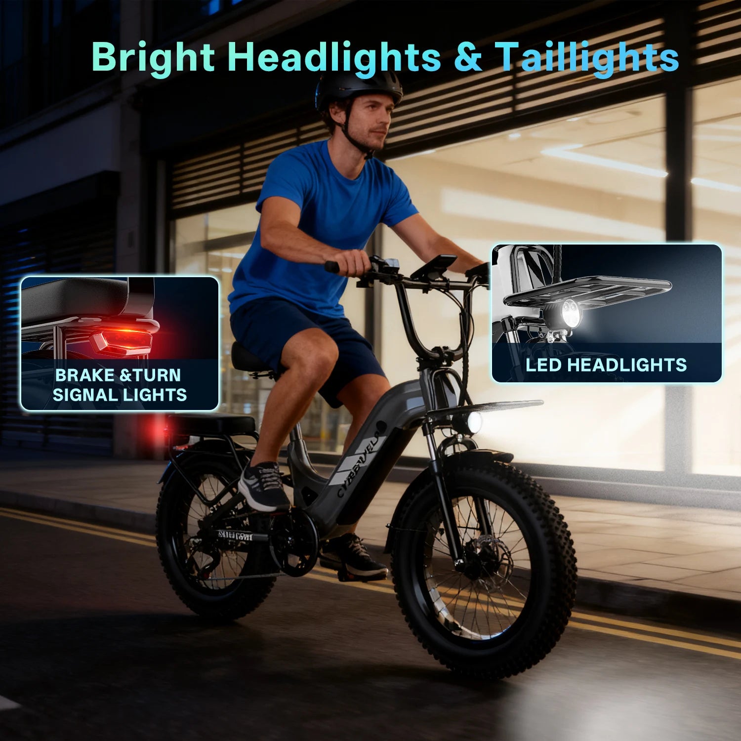 Cybervelo 1000W Peak Step-Thru Electric Bike for Adults 20" Fat Tire 7-Speed Commuter E-Bike Up to 80 Miles Long Range 48V 20Ah Removable Battery EK12 EK8