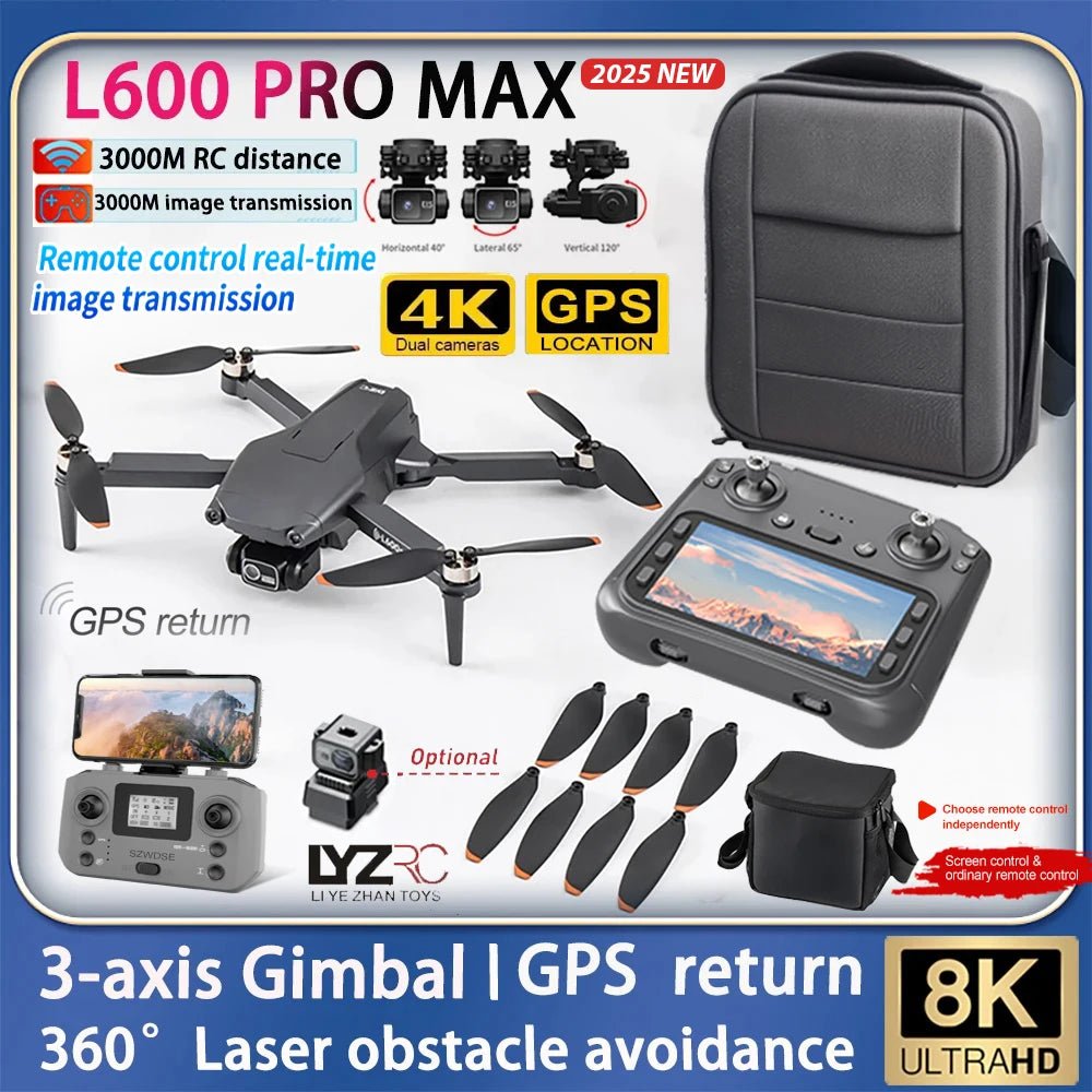 New L600 Pro MAX 4K Professional Drone With 8K HD Camera 3-Axis Gimbal GPS Dron Obstacle Avoidance 5G WIFI FPV RC Quadcopter Toy