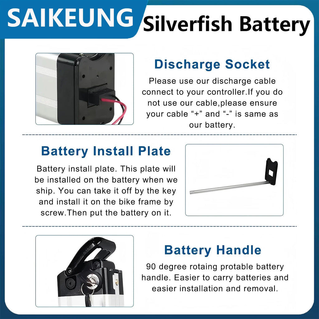 Silverfish battery 48v Powerful 60 50 45AH 40 30 25 24 20 17.5Ah Electric Bike Bateria Accu 1000W 750 500W EBike Bicycle Battery