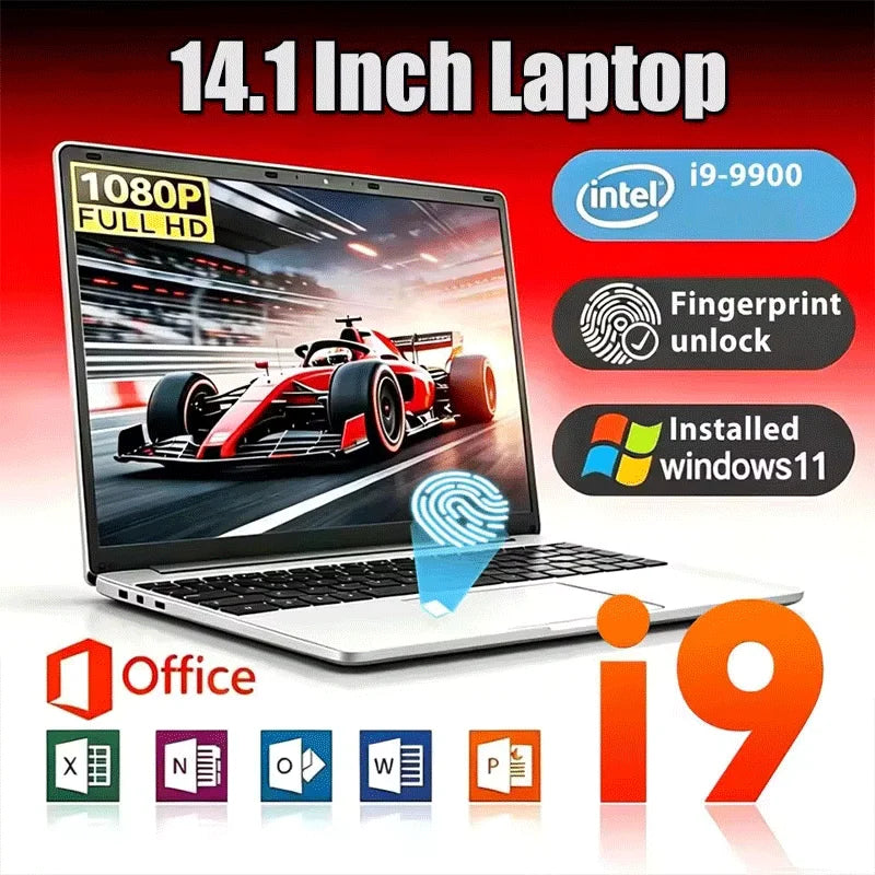 2026 New Laptop 14.1 Inch Windows 11 Intel Core I9 9900 16GB RAM 1TB 2TB SSD Fingerprint Unlock Study Office Pc Gaming Laptops