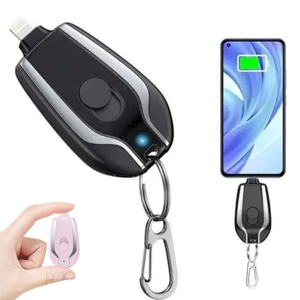 Power Bank Chaveiro Mini 1500mAh Recarregável por USB Design Ultra Compacto para Emergências no Bolso ou Bolsa