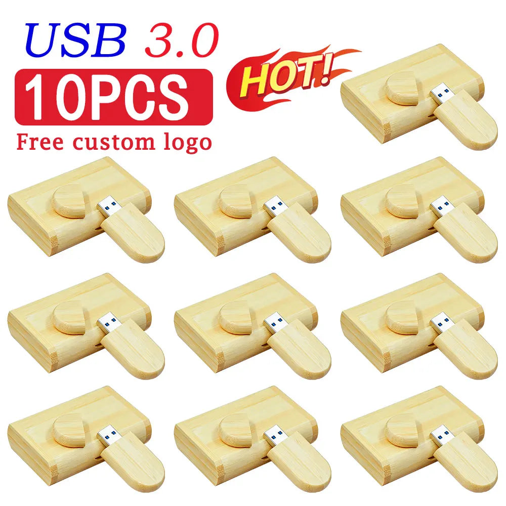 Free Logo 10PCS/LOT Wooden USB 3.0 Flash Drive 128GB High Speed Pen Drive 64GB 32GB Creative Gift Memory Stick U Disk for Laptop