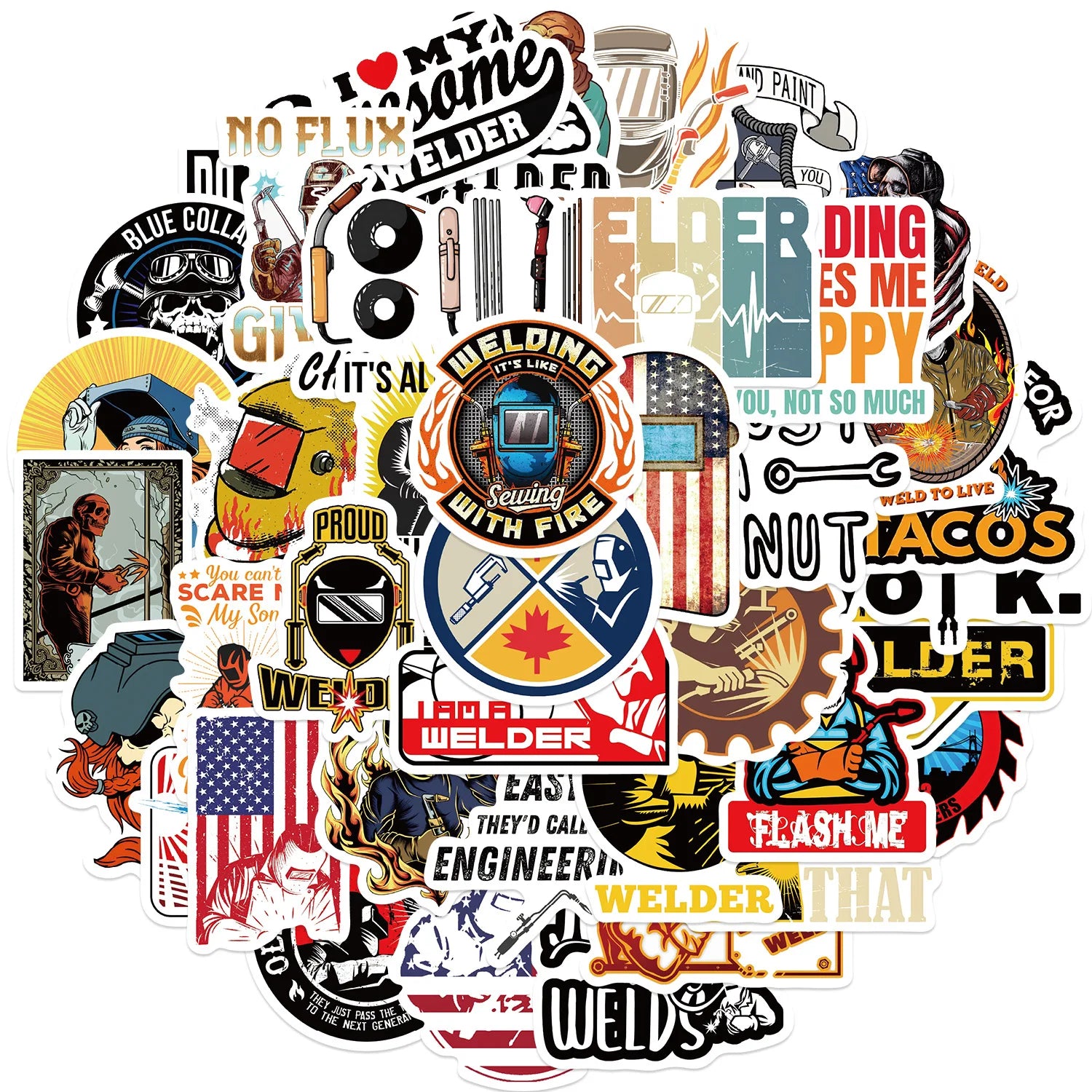 50PCS/Pack Cartoon Welder Helmet Hard Hat Stickers Decals For Phone Laptop Suitcase Notebook Skateboard Waterproof Stickers