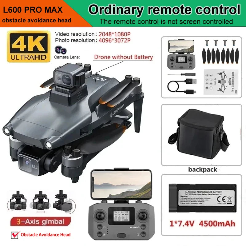 New L600 Pro MAX 4K Professional Drone With 8K HD Camera 3-Axis Gimbal GPS Dron Obstacle Avoidance 5G WIFI FPV RC Quadcopter Toy