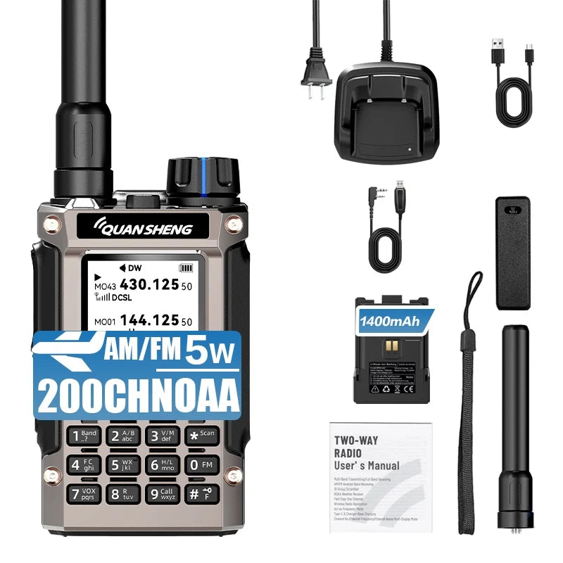 Quansheng UV-K1(8) Air Band Walkie Talkie 50-600MHz Full Band Receive UHF VHF Ham Radio Wireless Frequency Copy Type-C Charging