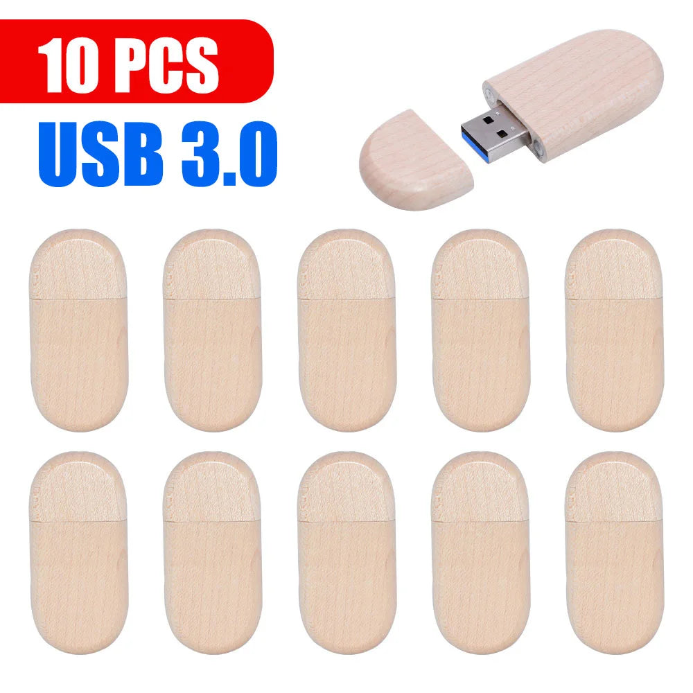 Free Logo 10PCS/LOT Wooden USB 3.0 Flash Drive 128GB High Speed Pen Drive 64GB 32GB Creative Gift Memory Stick U Disk for Laptop