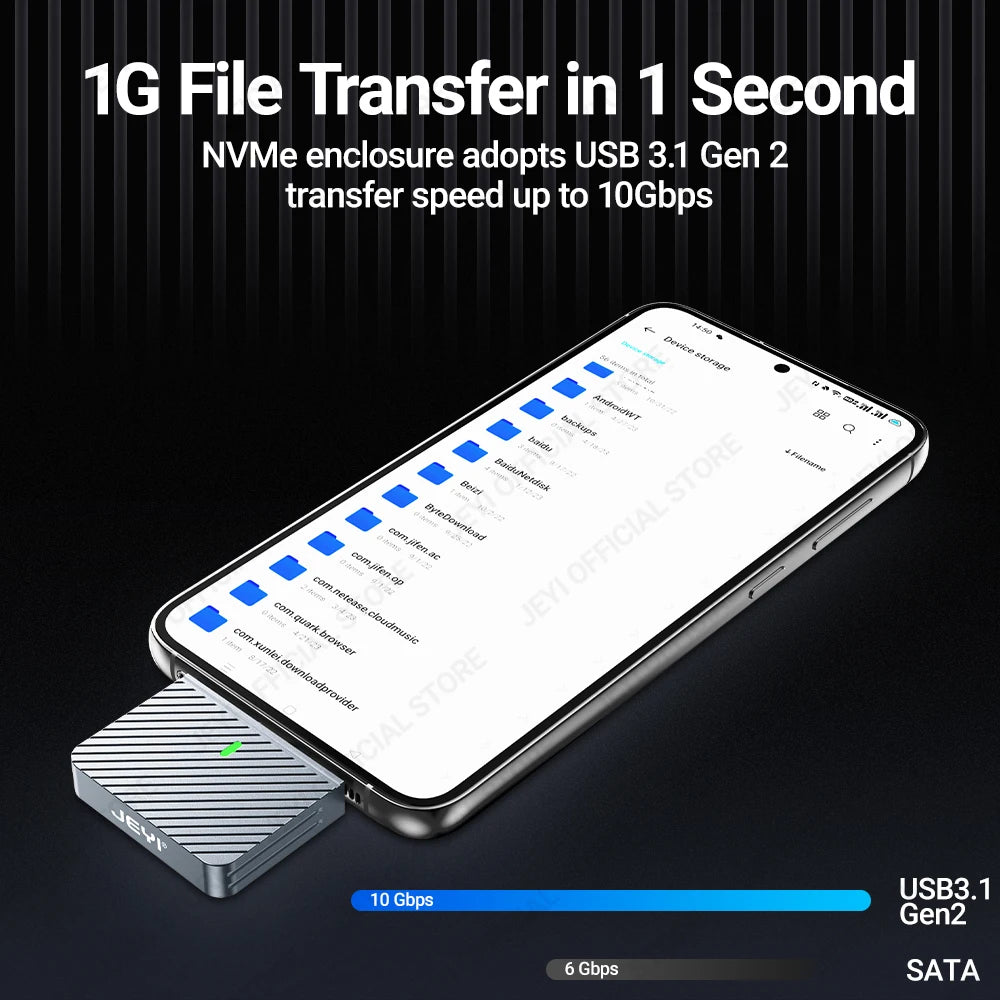JEYI 2230 M.2 NVMe SSD Enclosure-USB 3.2 (10Gbps)Aluminum Enclosure with Magnetic Protective Cover,Direct-plug Design,TYPE-C