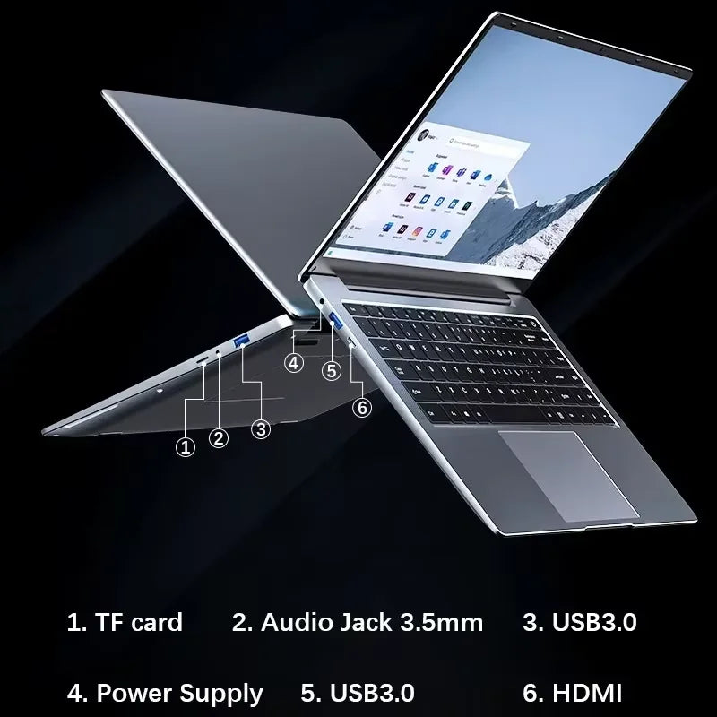 New Ultra Slim Laptop 14.1" 16GB RAM 2TB SSD Intel N3700 Notebook Gamer 1920*1080 Display Office Study Computer PC Windows 11 Pro