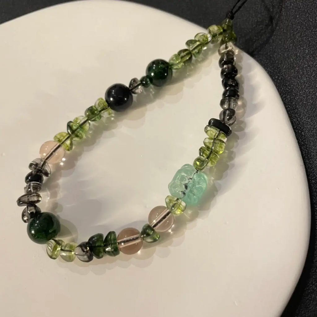 New Phone Charm Strap Ins Retro Green Transparent Imitation Jade Pendant Vintage Light Luxury Anti-Lost Cellphone Lanyard