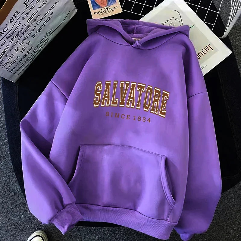 Salvatore Since1864 Men Printed Hoodie Vampire Diaries Jumper Vintage TVD Damon Stefan Crewneck Sweatshirt Fans Top Sweatshirt