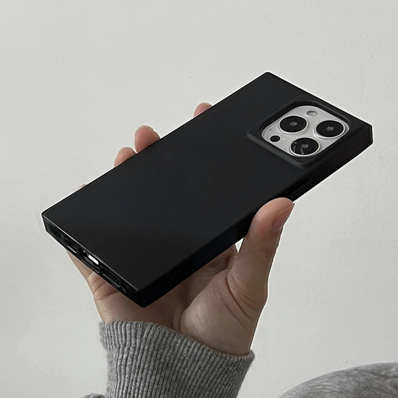 Simple Fashion Matte Black Rectangle Frame Phone Case For iPhone 17 16 15 13 14 12 Pro Max IMD TPU Shockproof Back Cover
