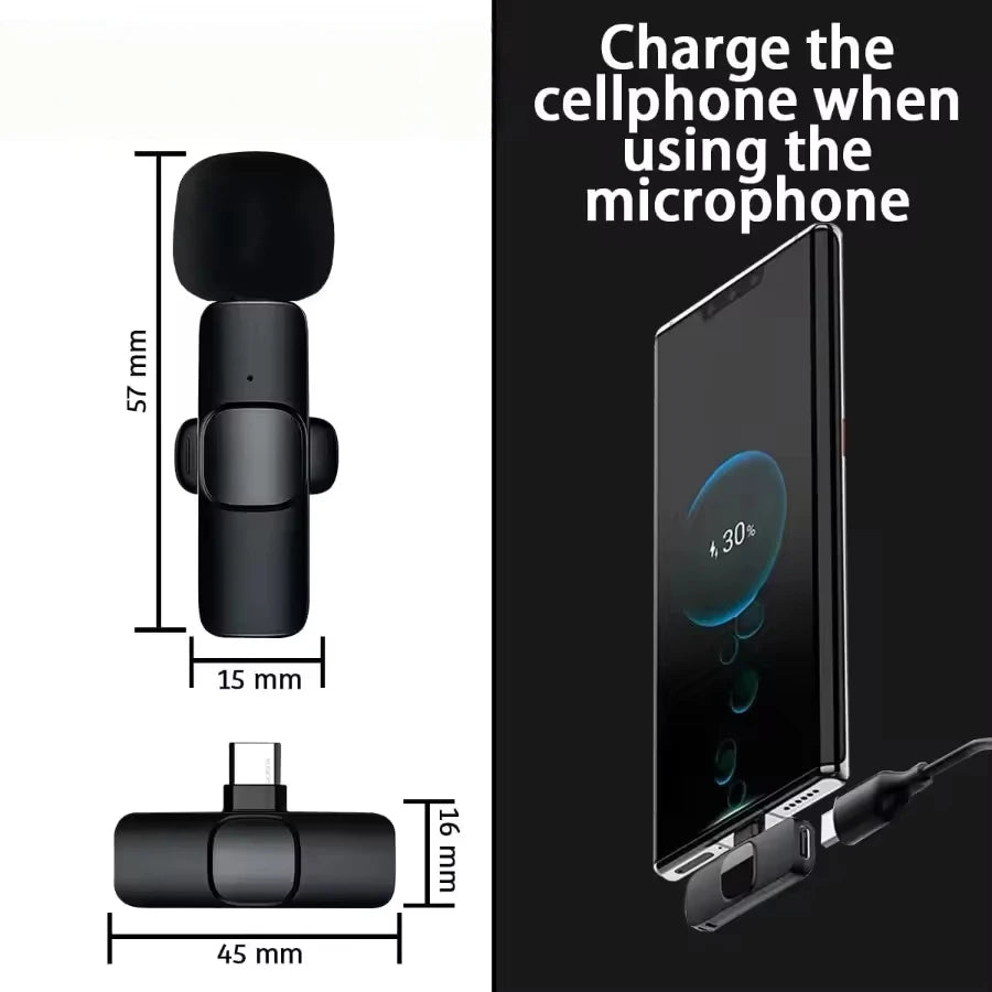 Brazil Mini Wireless Lavalier Microphone Noise Cancelling for iPhone Android Cameras - Portable Wireless Mic for Live Interviews