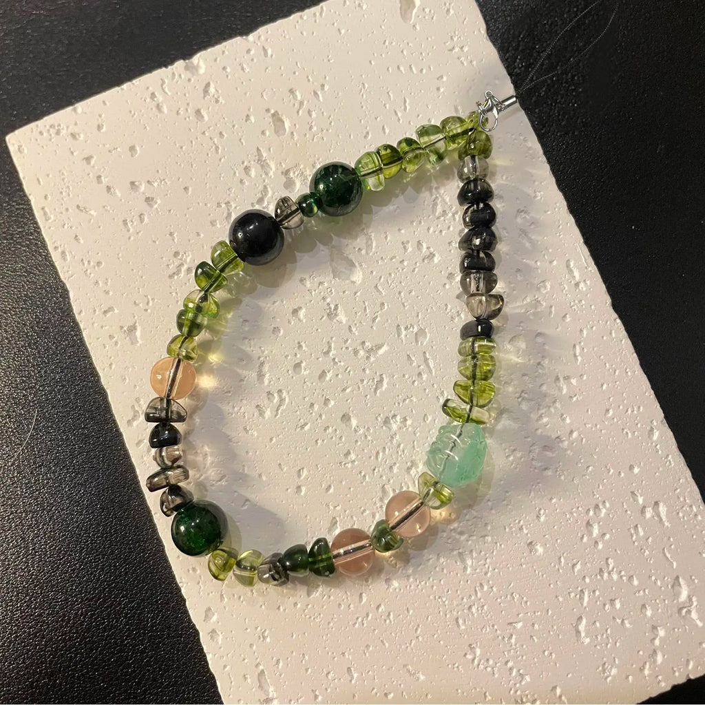 New Phone Charm Strap Ins Retro Green Transparent Imitation Jade Pendant Vintage Light Luxury Anti-Lost Cellphone Lanyard