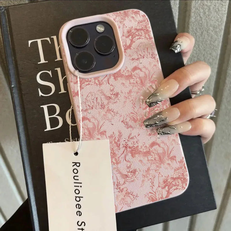 Pink Floral Lichee Pattern For IPhone 17 17Air 16 15 14 13 12 11 Pro Max Case Silicone Cover For IPhone 16 15 14 Plus Plus Case