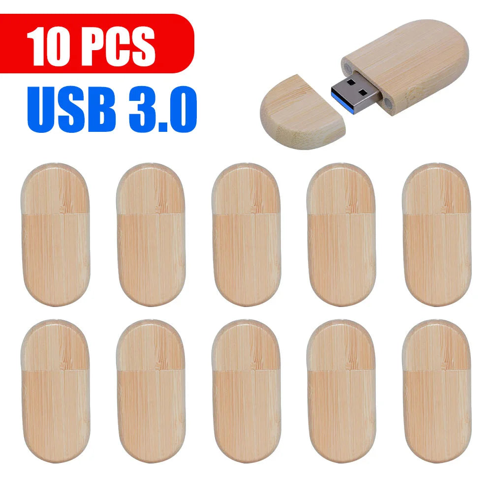 Free Logo 10PCS/LOT Wooden USB 3.0 Flash Drive 128GB High Speed Pen Drive 64GB 32GB Creative Gift Memory Stick U Disk for Laptop