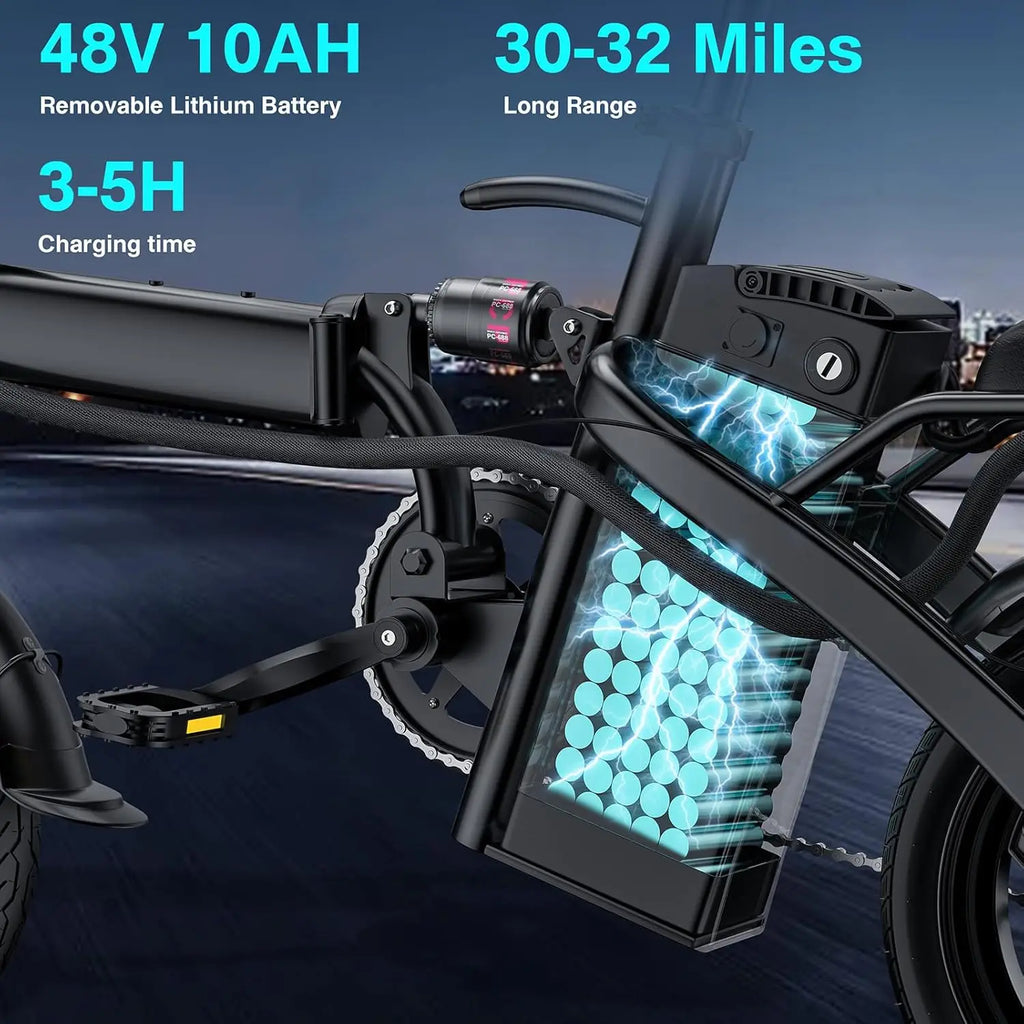 Electric Bike for Adults and Teens, 520W-1200W Motor, 20-28MPH, 32 Miles Range, 48V 10Ah Battery, 3-Level Pedal, Customized