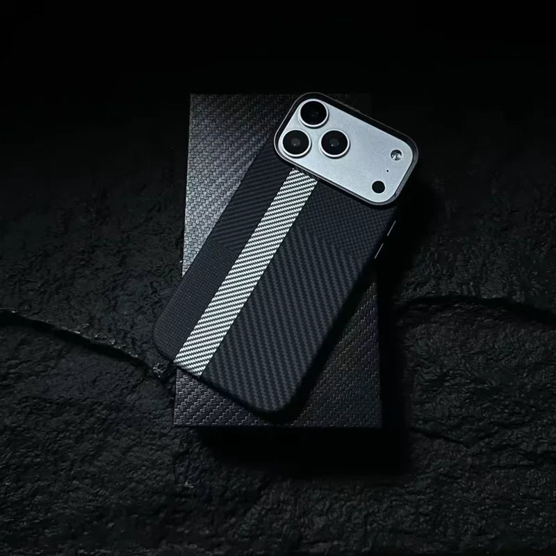 Carbon Fiber Texture Magnetic Armor Case For iphone 17 17Pro Max 16 Pro 15 14 13 Ultrathin Alloy Lens Wireless Charge Hard Cover