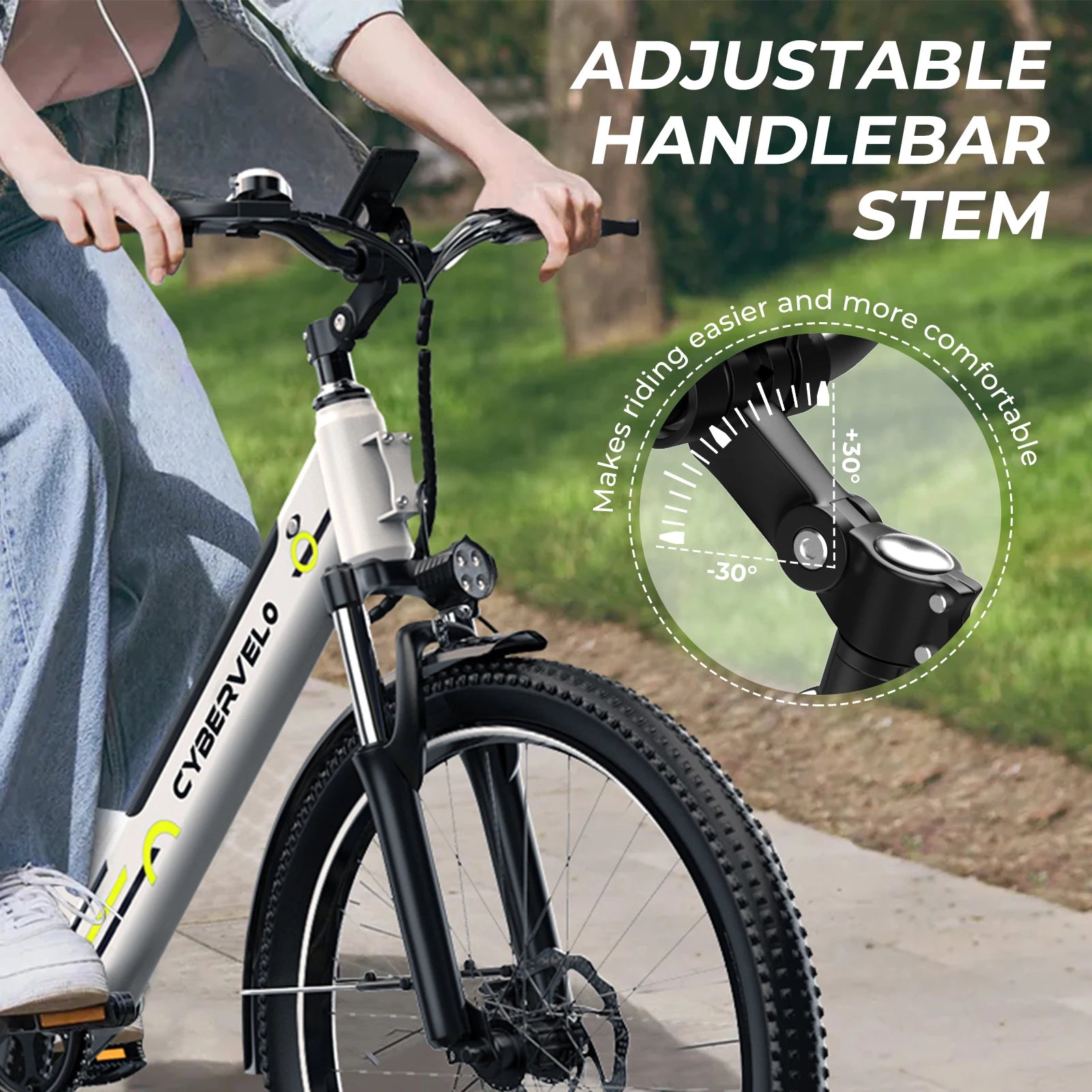 Cybervelo Urban Commute E-Bike, 48V 1000W Peak Motor Detachable Battery 7-Speed Shift Electric Bike 26" Step-Thru Adults EK2