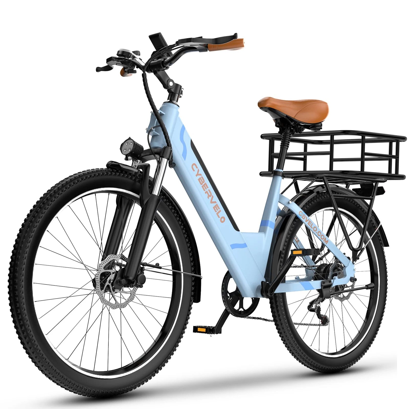 Cybervelo Urban Commute E-Bike, 48V 1000W Peak Motor Detachable Battery 7-Speed Shift Electric Bike 26" Step-Thru Adults EK2