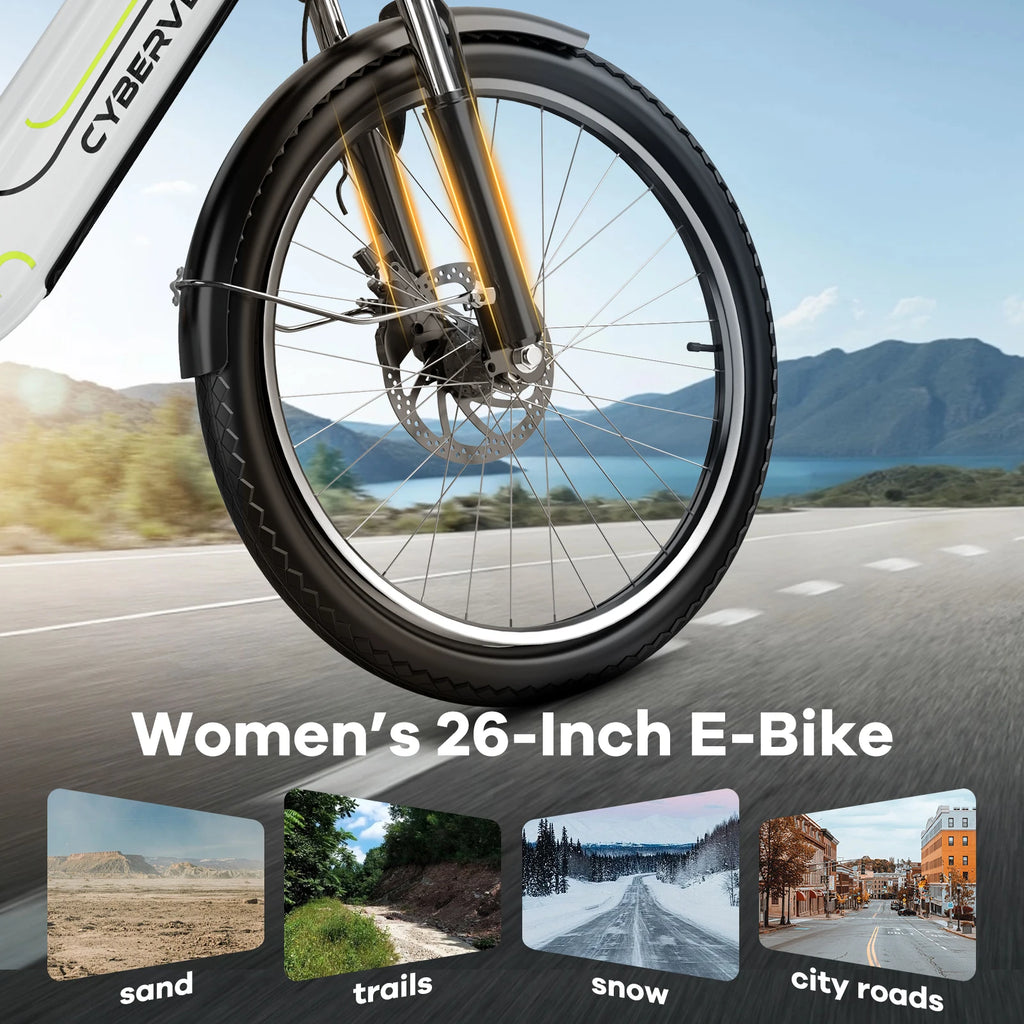 Cybervelo 26" Step-Thru Commuter, 1000W Peak 48V 25Ah Detachable Battery, Long Range 7-Speed Shift Electric Bike for Adult EK7