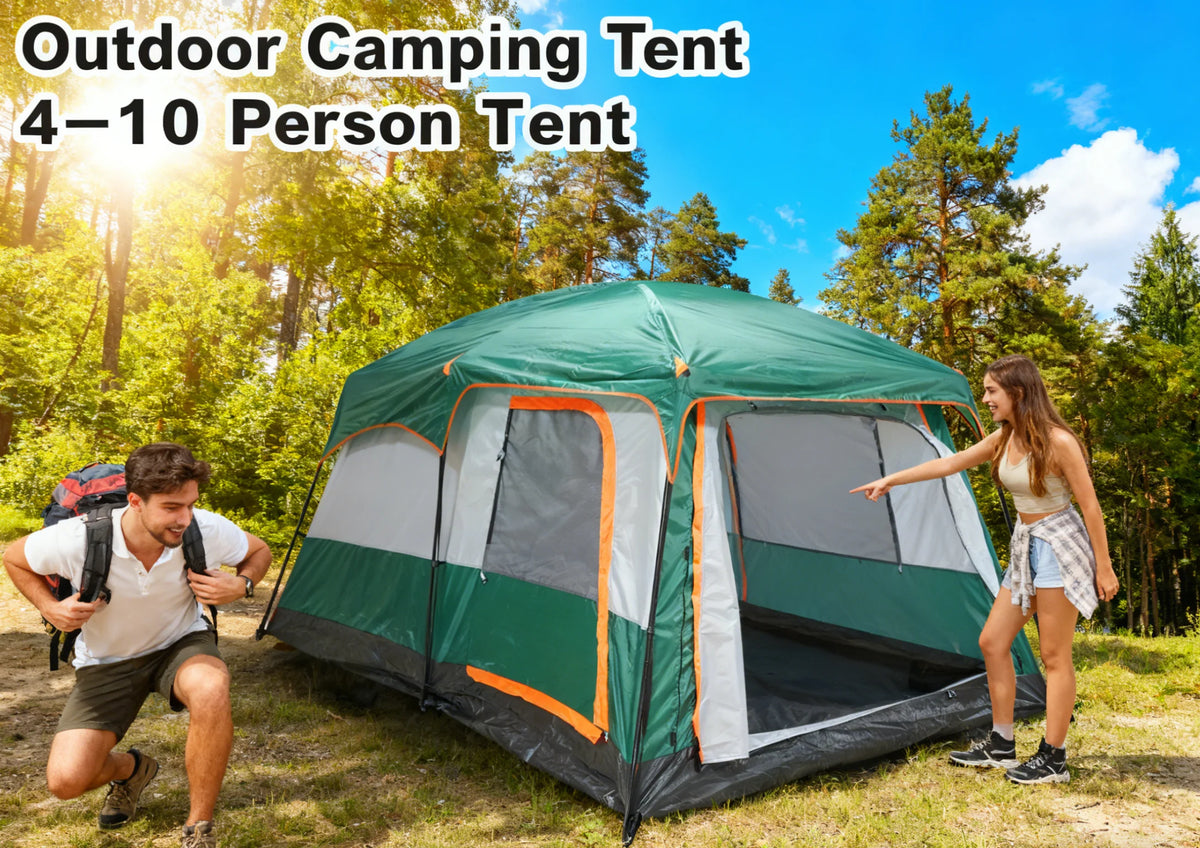 6-8-12 Person Large Family Camping Tent Easy Pop-Up 2 Bedrooms 1 Living Room Spacious Waterproof Breathable Outdoor Shelter