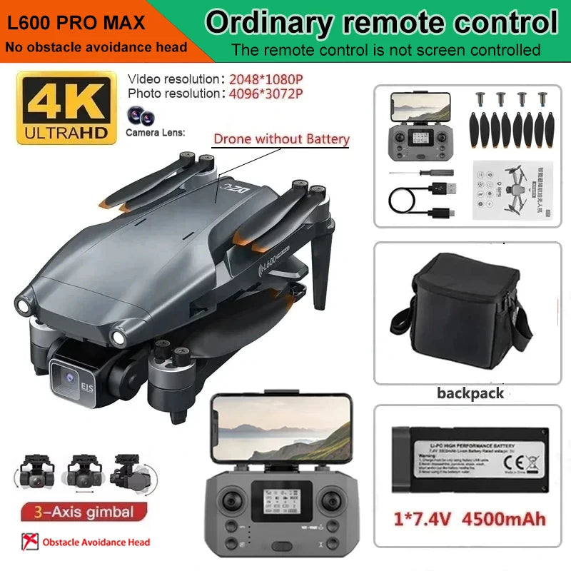 New L600 Pro MAX 4K Professional Drone With 8K HD Camera 3-Axis Gimbal GPS Dron Obstacle Avoidance 5G WIFI FPV RC Quadcopter Toy