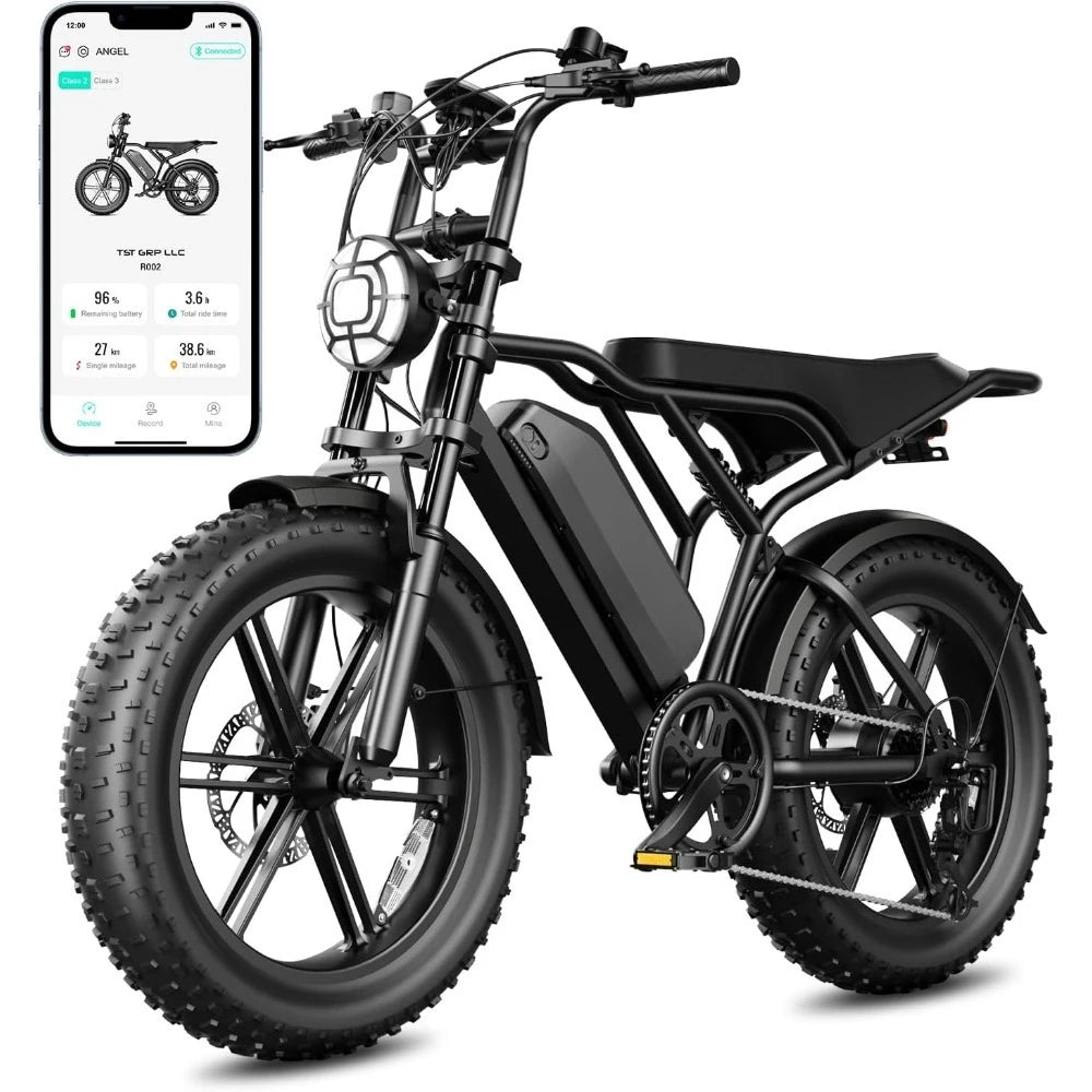 Full Suspension 20 Inch Fat Tire Electric Bike for Adults 1500W Peak Motor 60 Miles Range 48V 15Ah Removable Lithium Battery