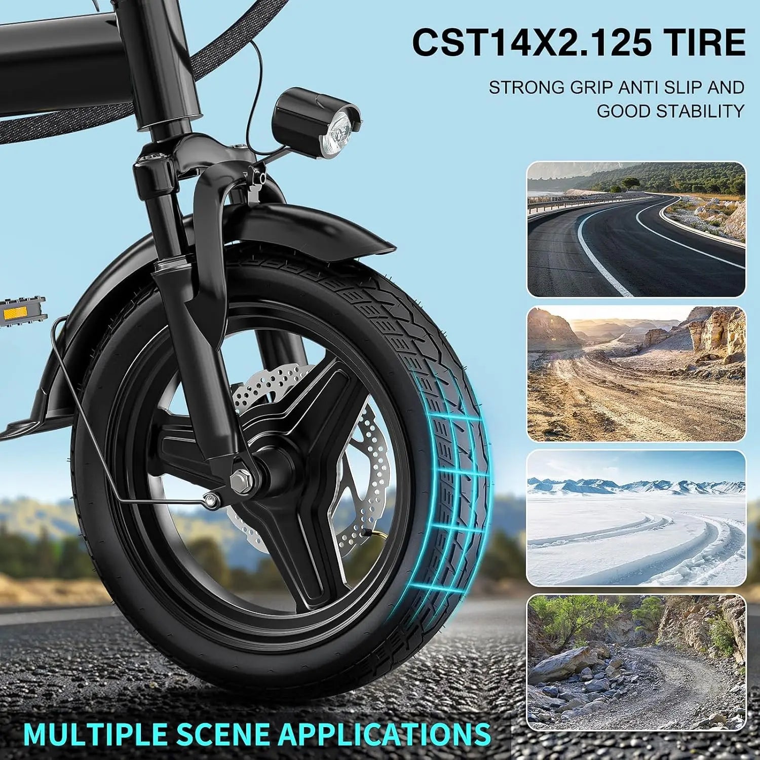 Electric Bike for Adults and Teens, 520W-1200W Motor, 20-28MPH, 32 Miles Range, 48V 10Ah Battery, 3-Level Pedal, Customized