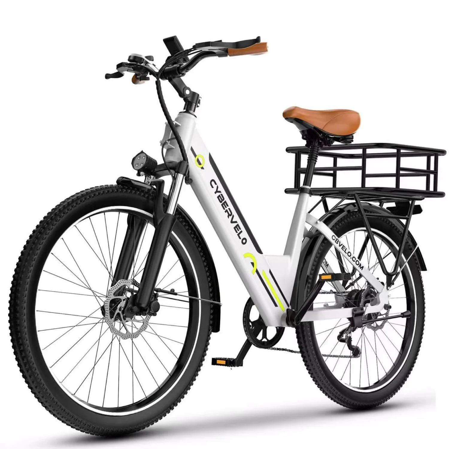 Cybervelo Urban Commute E-Bike, 48V 1000W Peak Motor Detachable Battery 7-Speed Shift Electric Bike 26" Step-Thru Adults EK2