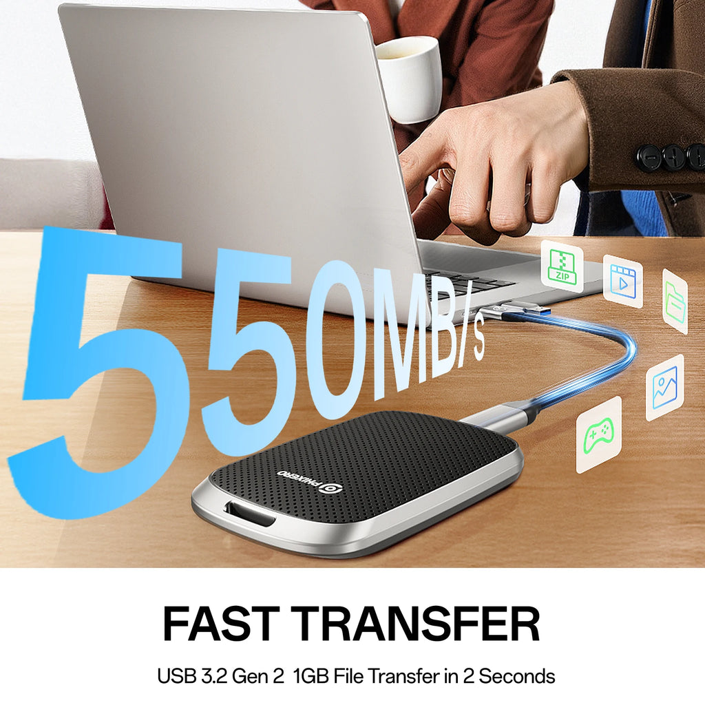 PHIXERO 1TB External SSD 128GB 256GB 512GB 1TB Up to 550MB/S Portable Solid State Drive Storage PSSD 5Gbps For Tablets Laptops