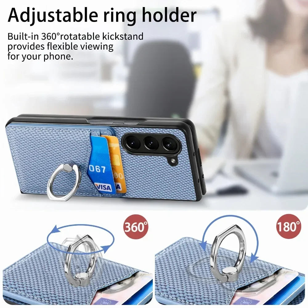 PU Leather for Samsung Galaxy Z Fold 7 6 5 4 3 5G Wallet Phone Case with Credit Card Slot Holder Shockproof Ring Stand Cover