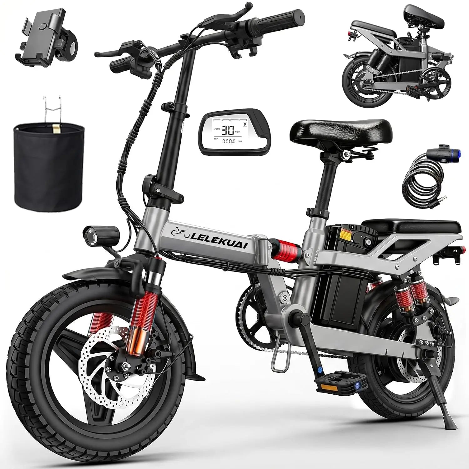 Electric Bike for Adults and Teens, 520W-1200W Motor, 20-28MPH, 32 Miles Range, 48V 10Ah Battery, 3-Level Pedal, Customized