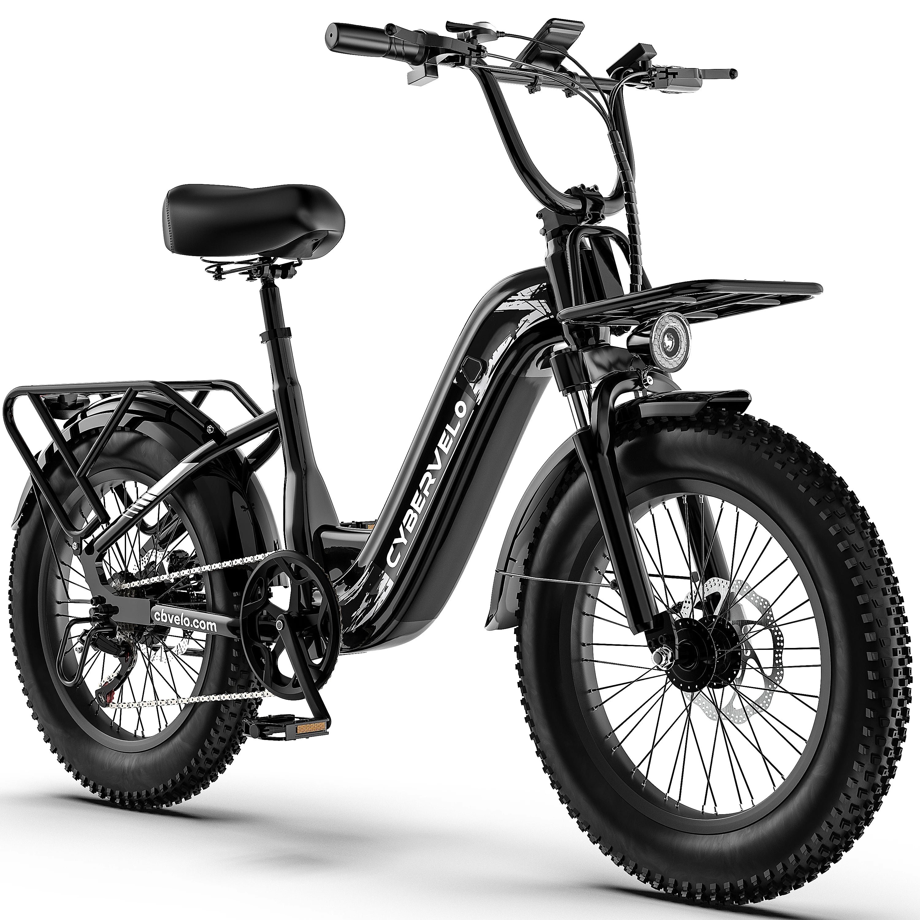 Cybervelo 1000W Motor Peak Electric Bike for Adults 48V 20AH Removable Battery Step Thru EBike 30+MPH 80 Miles Max Range 20" Fat Tire Electric Bicycles with 7 Speed EK8