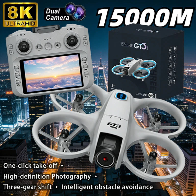 GT3 Max Drone 8K HD Three Camera GPS Brushless Optical Flow Obstacle Avoidance 4.3-inch large screen UAV RC 18000M 2026 NEW