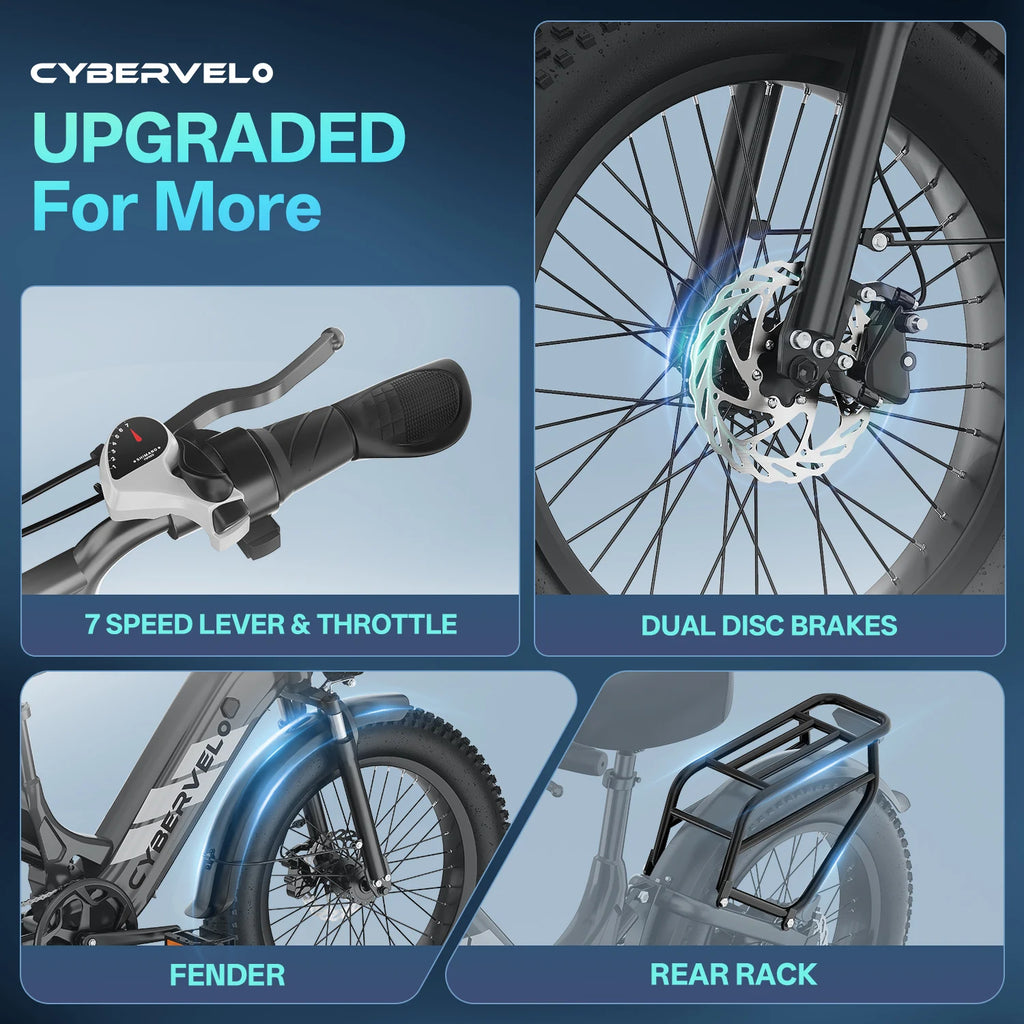 Cybervelo 1000W Peak Step-Thru Electric Bike for Adults 20" Fat Tire 7-Speed Commuter E-Bike Up to 80 Miles Long Range 48V 20Ah Removable Battery EK12 EK8