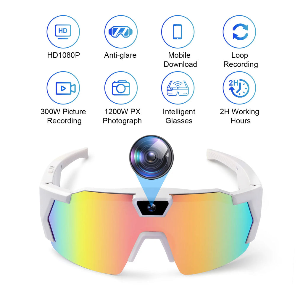 Smart Camera Sport Sunglasses & Anti-Glare Lens HD 1080P POV Video Recorder for Cycling Skiing Lightweight Comfortable Goggles