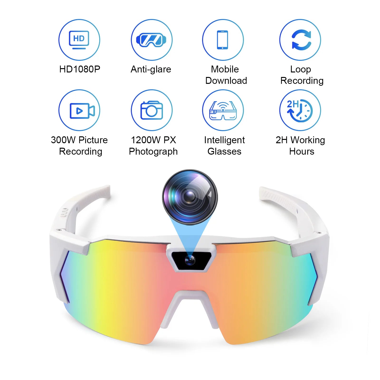 Smart Camera Sport Sunglasses & Anti-Glare Lens HD 1080P POV Video Recorder for Cycling Skiing Lightweight Comfortable Goggles