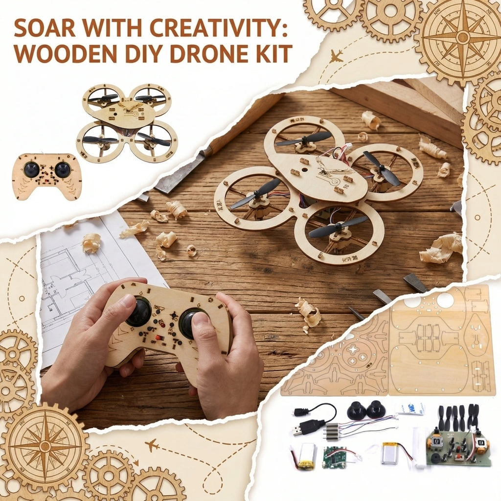 2026 Wooden Assembled DIY Quadcopter kit Drone Model School Science & Education Experiment Remote Control Aircraft Model Trainin