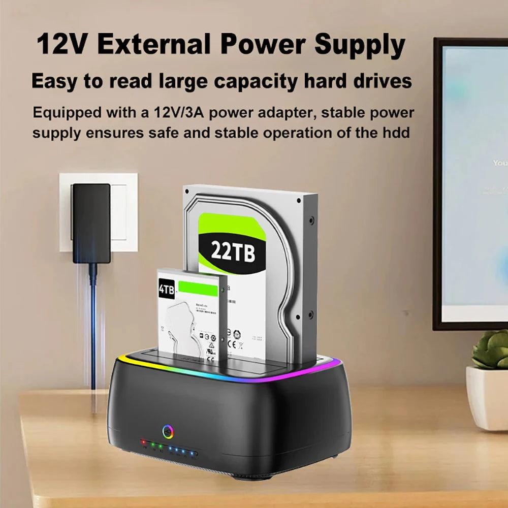 RGB HDD Docking Station SATA to USB 3.0 Adapter for 2.5/3.5 Inch HDD SSD Case HDD Box Hard Drive Enclosure PC Accessories