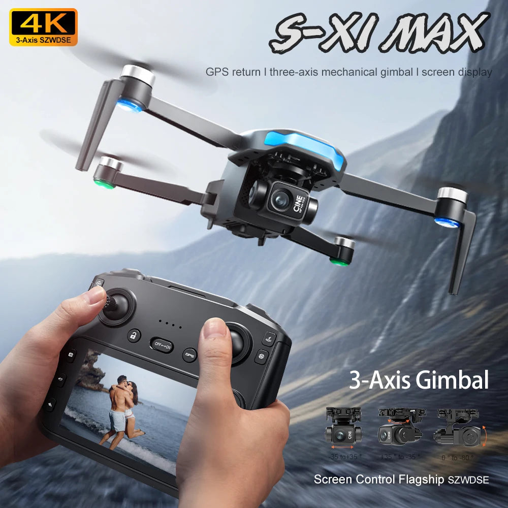 S-X1 MAX 4K Professional Drone With HD Camera 3-Axis Gimbal GPS Dron Brushless 5G WIFI Screen Remote Control RC Quadcopter Toys