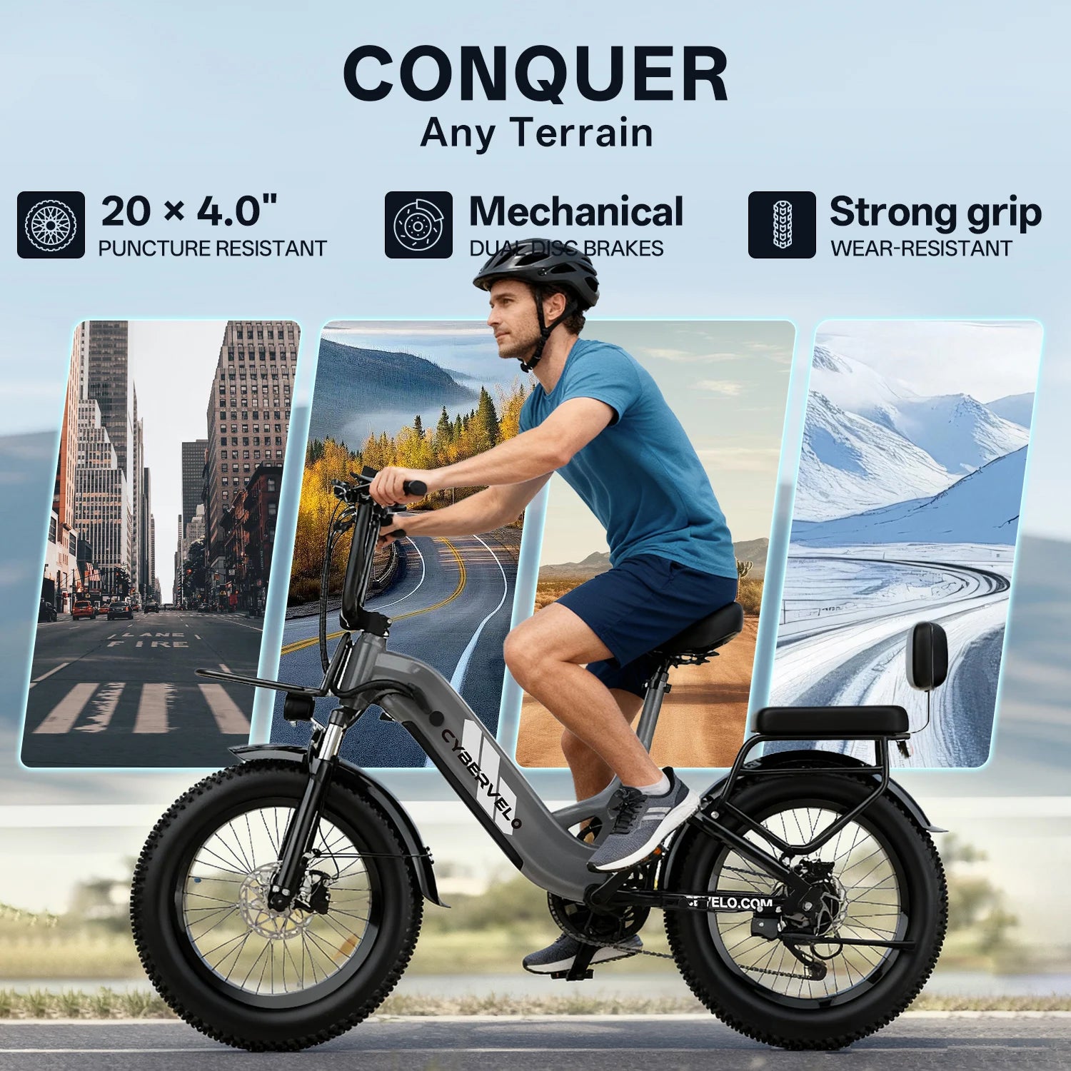 Cybervelo 1000W Peak Step-Thru Electric Bike for Adults 20" Fat Tire 7-Speed Commuter E-Bike Up to 80 Miles Long Range 48V 20Ah Removable Battery EK12 EK8