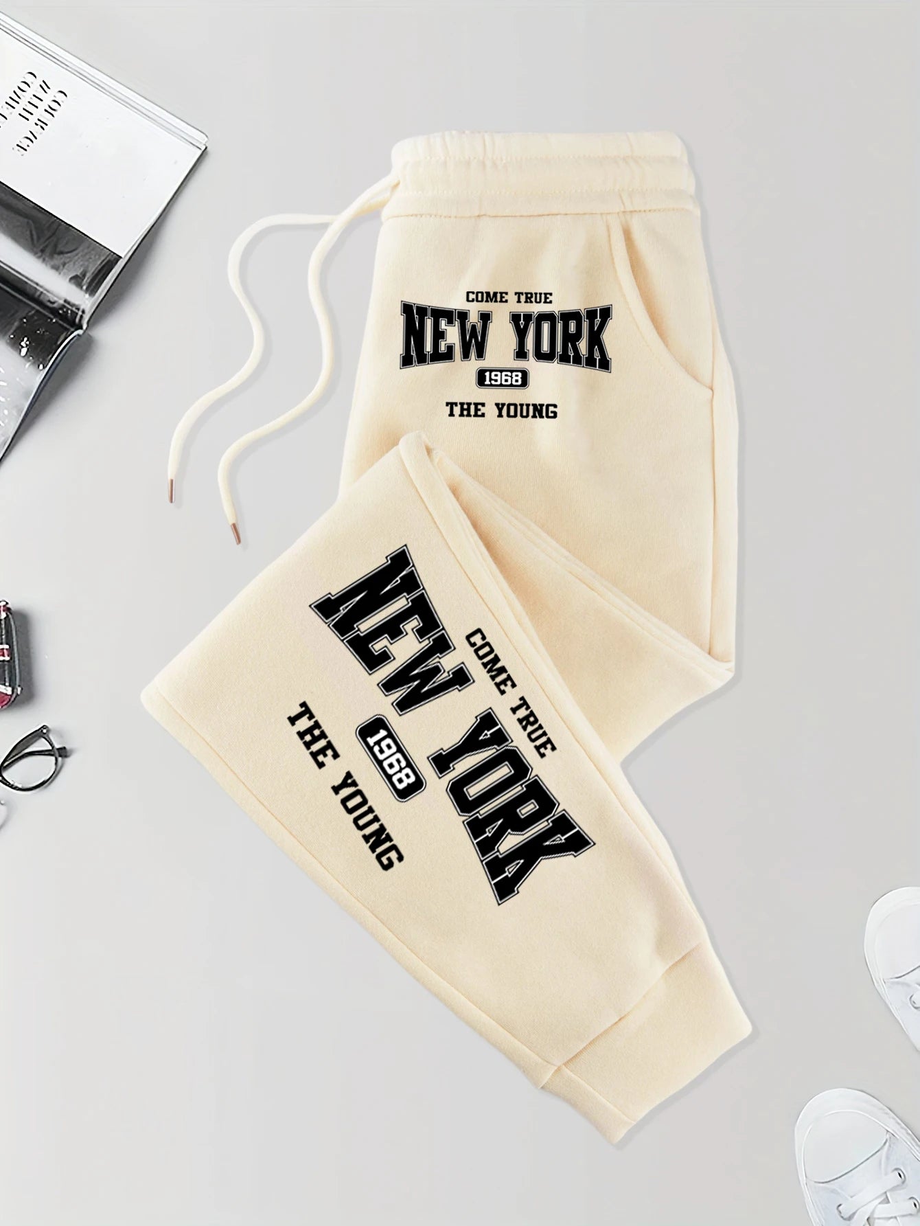 New York The Young Art Letter Print Man Autumn Fashion Sportpants Warm Soft Britches Street Pocket Long Pant Comfy Fleece Pants