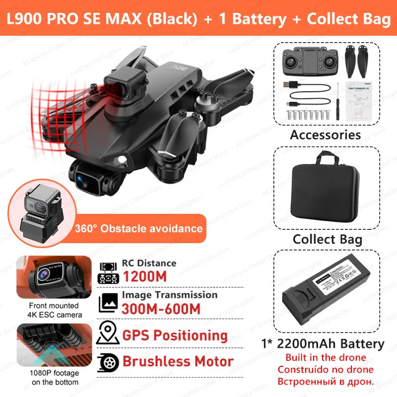 LYZRC L900 PRO SE MAX GPS Drone 4K Professional Dual Camera Brushless 360 Obstacle Avoidance 5G WIFI FPV Foldable RC Quadcopter
