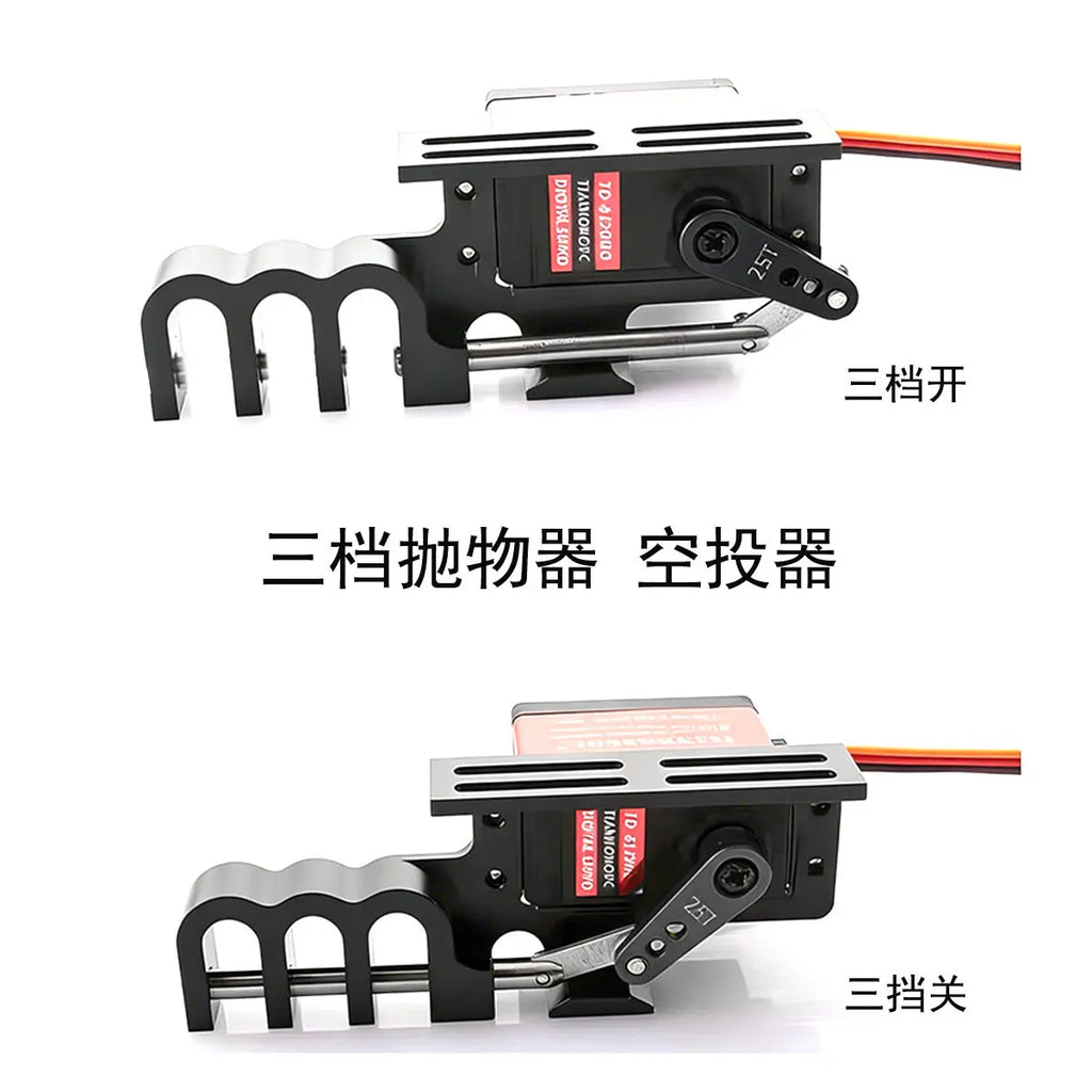 Second/third stage steering gear dropper, airdropper, hook release device, line release and rope throwing device, and drone-moun