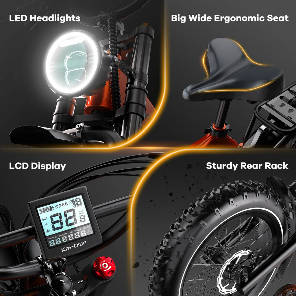 Cybervelo 2000W Peak Folding Electric Bike 20"x4.0 Fat Tire Adults Ebike Dual 20Ah Battery 35MPH 100 Miles Range Offroad E Bicycle EK6