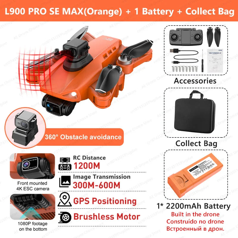 LYZRC L900 PRO SE MAX GPS Drone 4K Professional Dual Camera Brushless 360 Obstacle Avoidance 5G WIFI FPV Foldable RC Quadcopter
