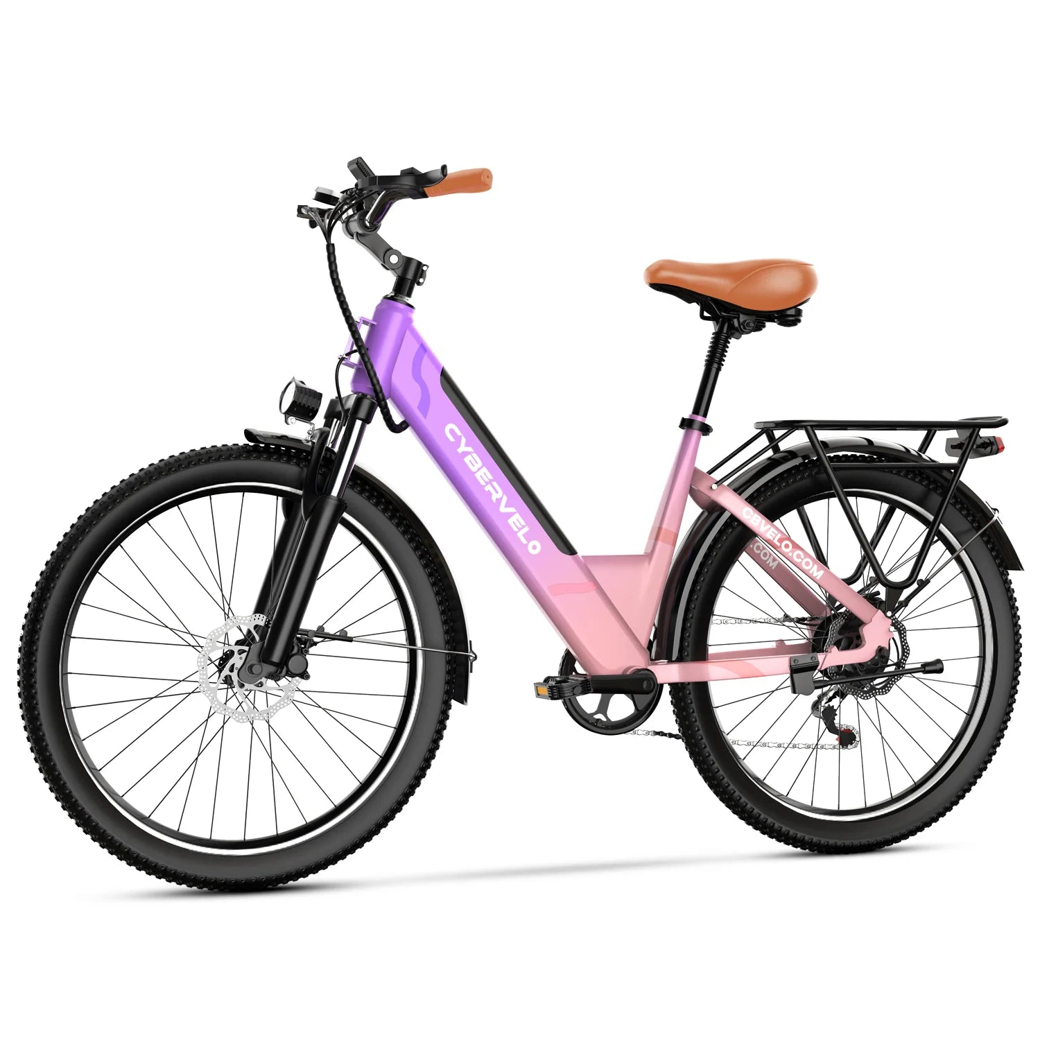 Cybervelo Urban Commute E-Bike, 48V 1000W Peak Motor Detachable Battery 7-Speed Shift Electric Bike 26" Step-Thru Adults EK2