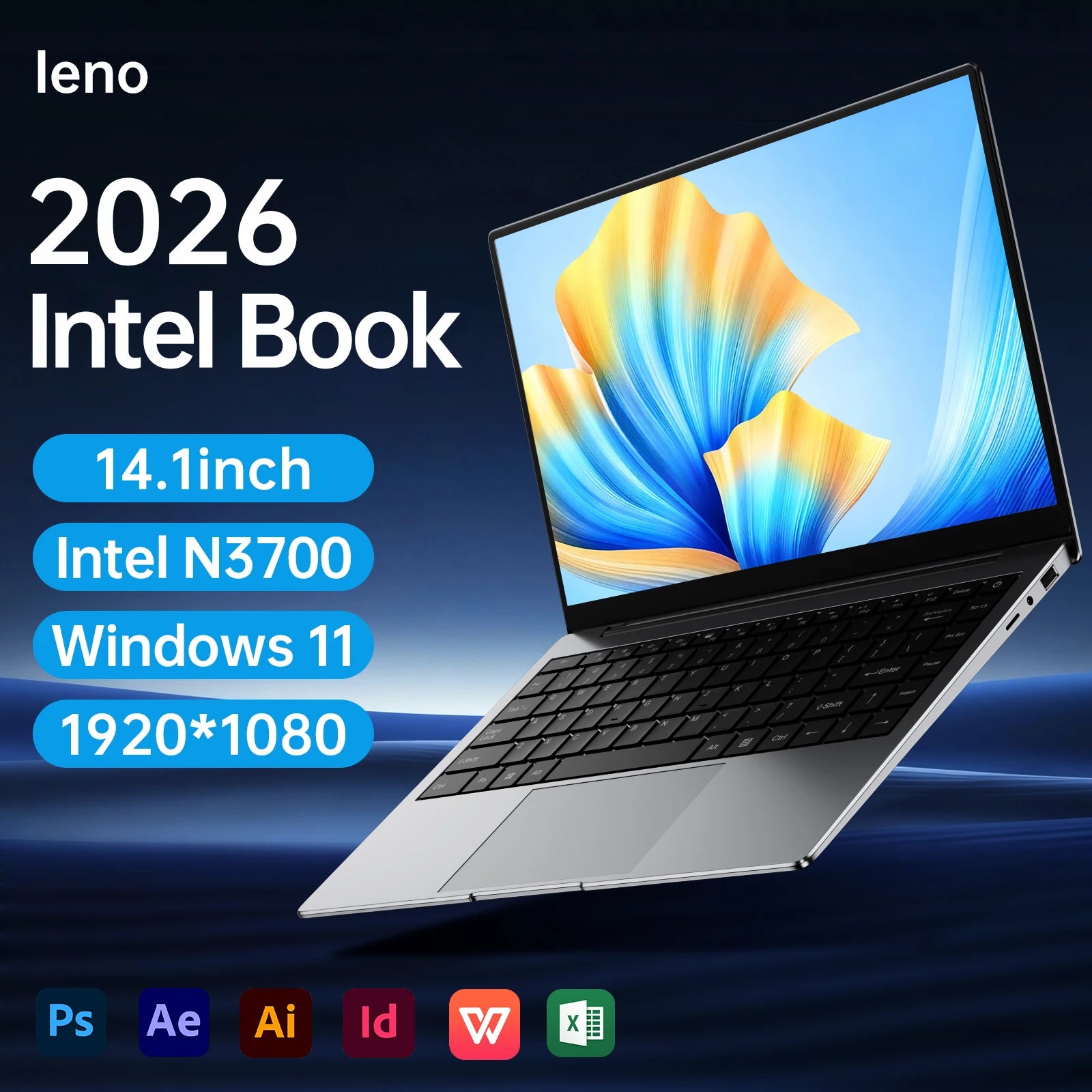 New Ultra Slim Laptop 14.1" 16GB RAM 2TB SSD Intel N3700 Notebook Gamer 1920*1080 Display Office Study Computer PC Windows 11 Pro