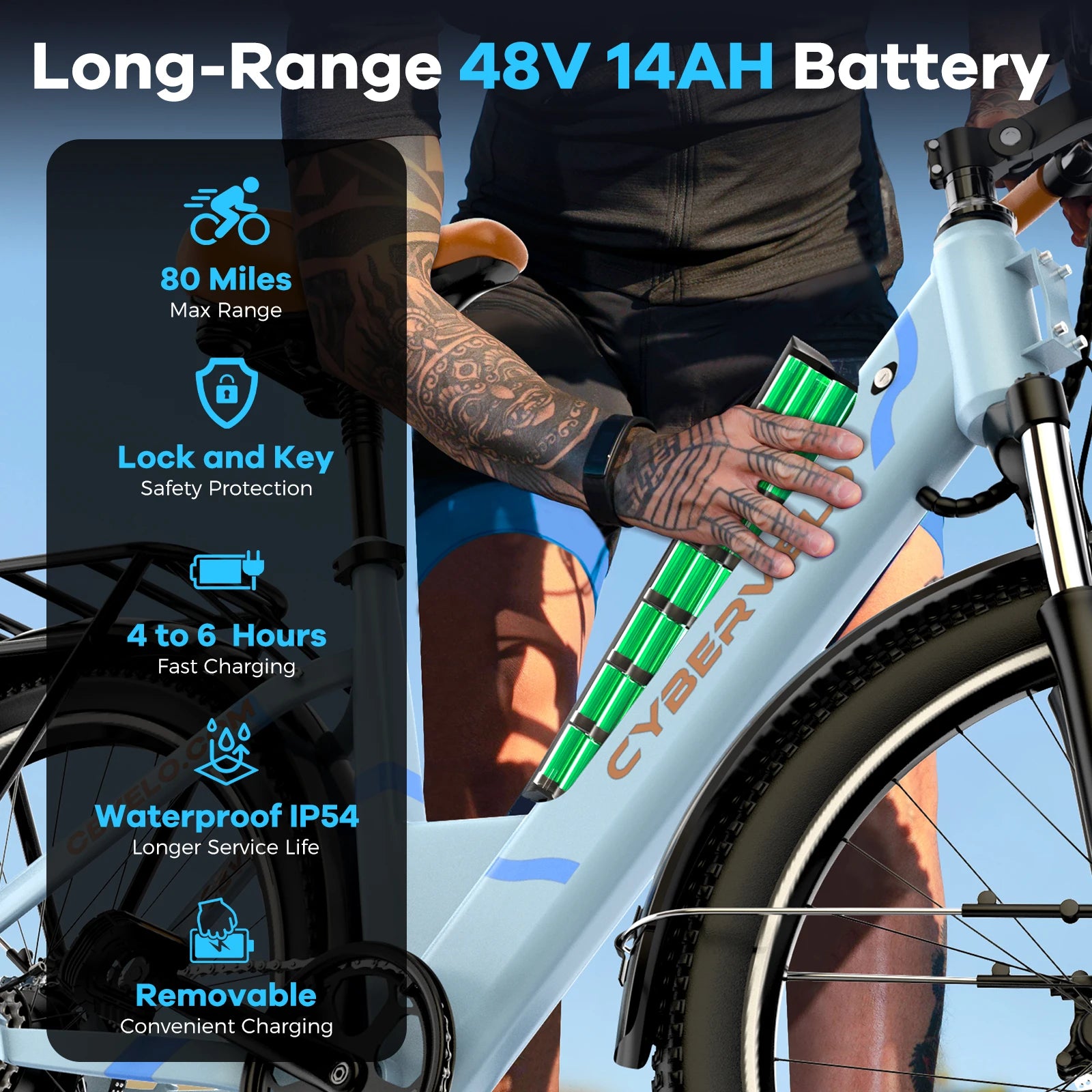Cybervelo Urban Commute E-Bike, 48V 1000W Peak Motor Detachable Battery 7-Speed Shift Electric Bike 26" Step-Thru Adults EK2