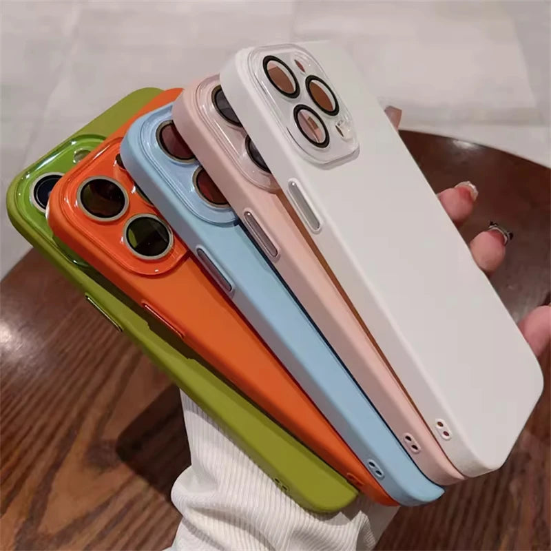 Simple Skin Friendly Matte Full Coverage Lens Protection Case For iPhone 16 15 14 13 12 11 Pro Max Plus Hard PC Shockproof Cover